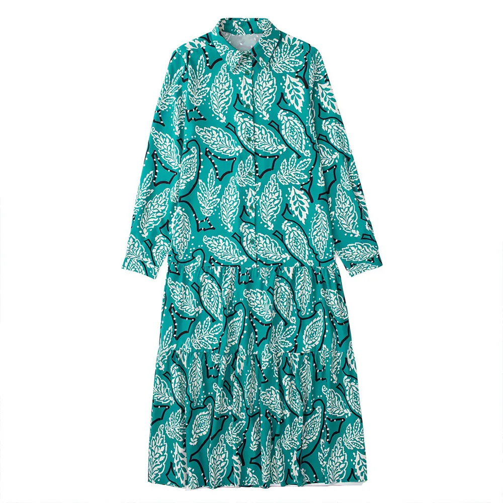 

Женское платье миди на пуговицах DiYiG, многослойное декоративное платье с высокой талией, длинным рукавом и принтом в стиле ретро, 2022