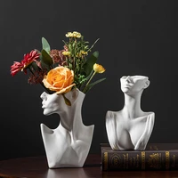 face model ceramic vase sculpture modern art living room decoration statues for decoration resin character model flower pot gift