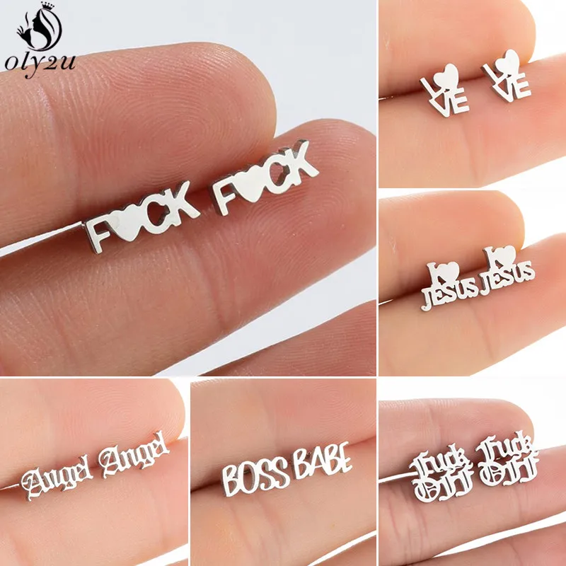 

Punk Hip-Hop Stainless Steel English Alphabet Earrings for Women Fashion Angel Jesus Love Letter Earings Black Unique Jewelry