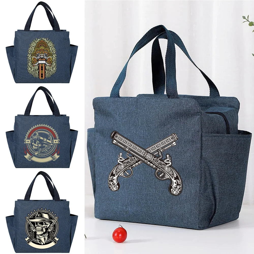 

Fashion Insulated Lunch Bags for Men Women Bento Breakfast Box Organizer Skull Print Camping Food Drink Cooler Bag Picnic Travel