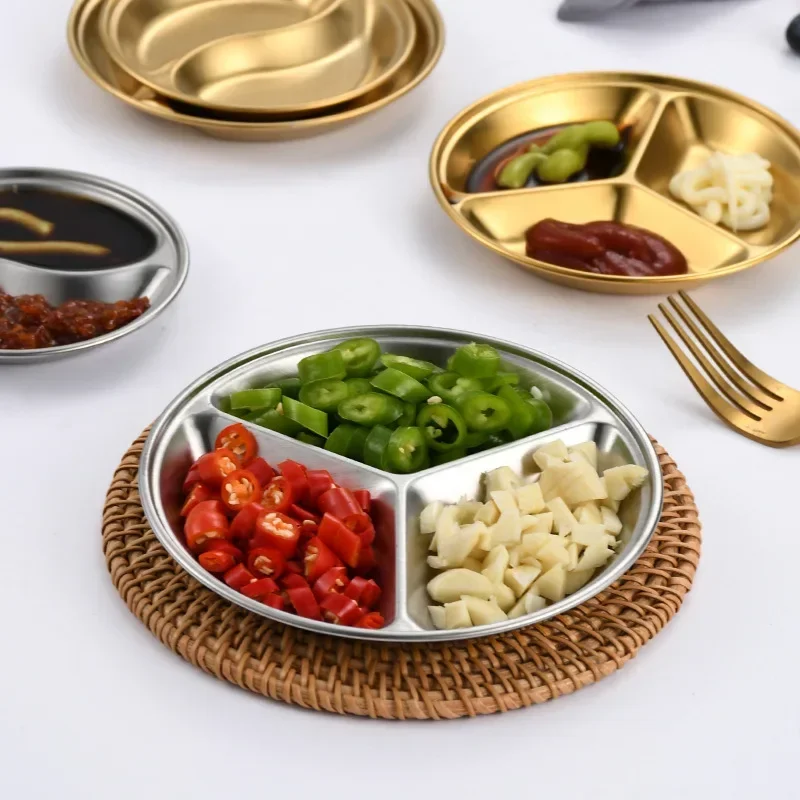 

Korean Stainless Steel Plate Gold Silver Multi-purpose Tray Snack Plate Western Barbecue Plate Dessert Fruit Plate Buffet Plate