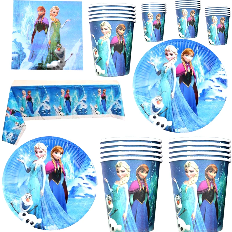 

61pcs/lot Disney Frozen Elsa Anna Theme Birthday Party Plates Cups Tablecloth Napkins Baby Shower Decorations Tableware Set