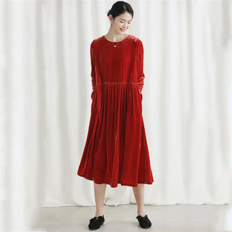 

Women Elegant Vintage Velvet Long Dress Winter Belt Long Sleeve Warm Office Lady Dress Slim Party Dress Vestidos