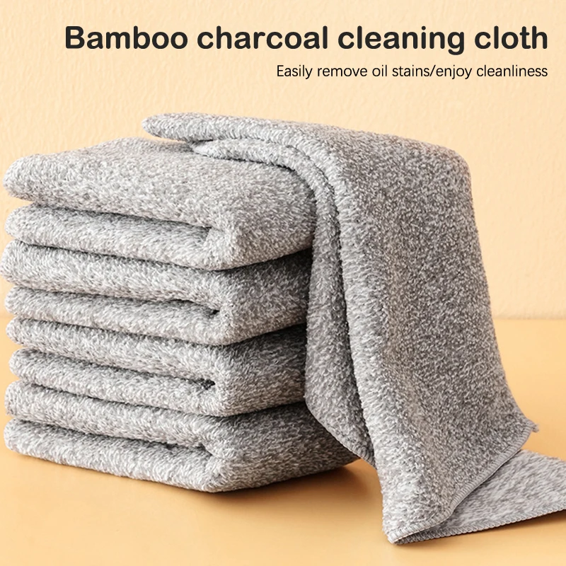 

Kitchen Soft Cleaning Towel Charcoal Fibre Cleaning Cloth Dishcloth Absorbent Non-stick Oil Rags Pot Dish Washing Wipe Cloth