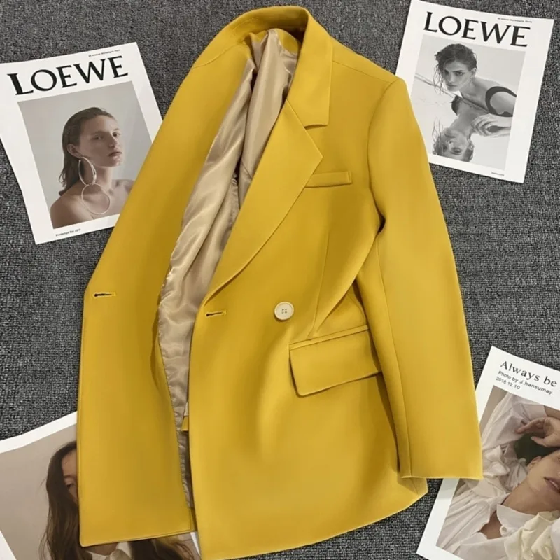 

Elegant Fashion Vintage Women Casual Long Sleeve Solid Blazer Lapel Office Ladies Double Breasted Temperament Blazer Clothing