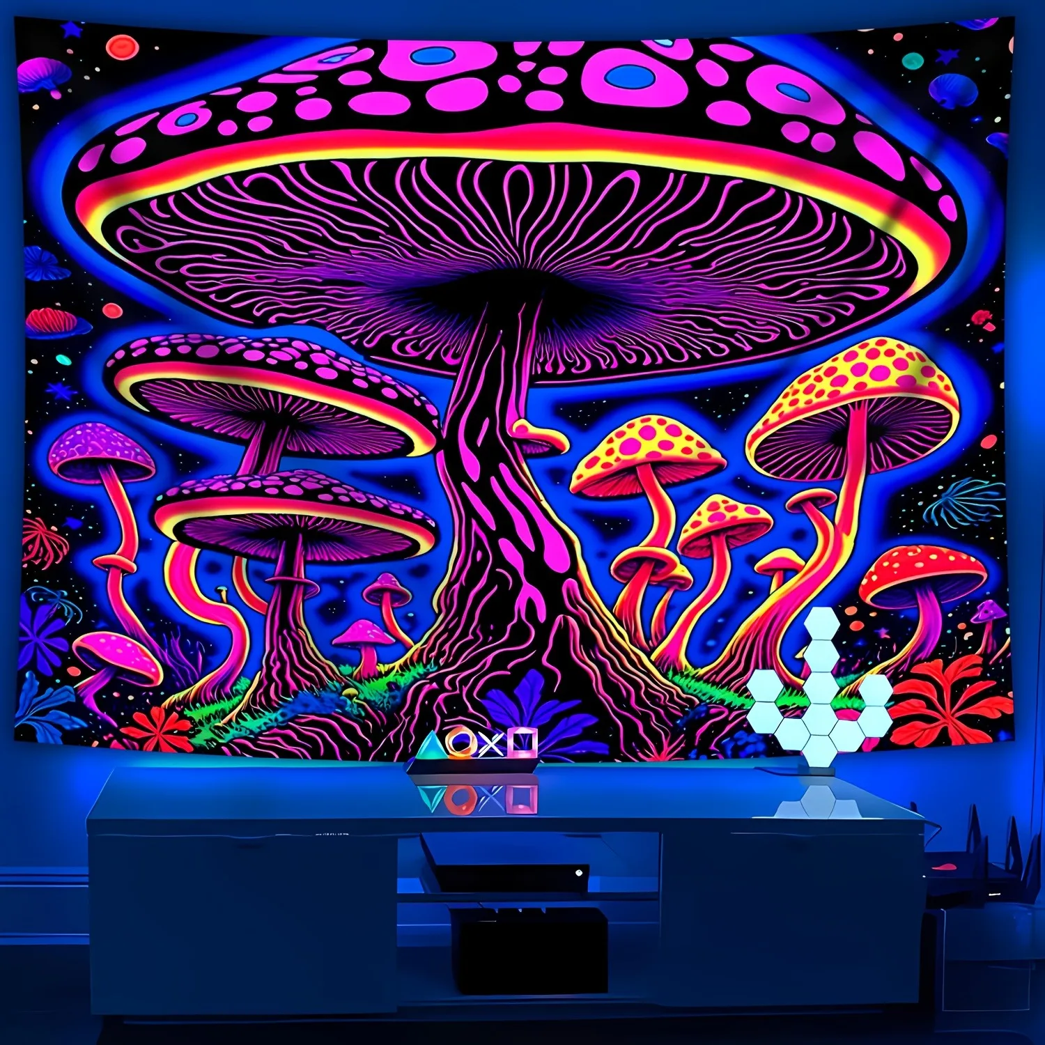 

Гигантский психоделический грибной гобелен, УФ-гобелен, настенный гобелен для спальни, украшение для дома и вечеринки