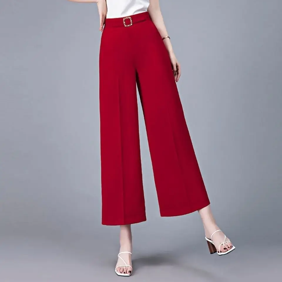 

2022 Women's Summer Fashion Thin Ice Silk Wide-leg Pants Female Loose Casual Trousers Ladies High Waist Straight Pants D208