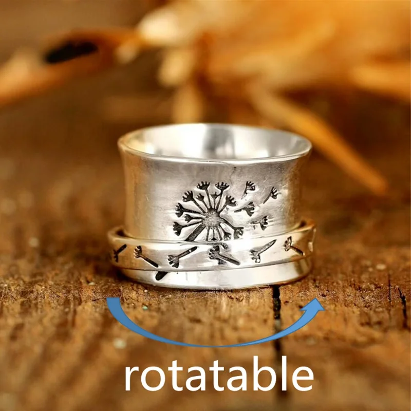 

Dandelion Anti Stress Anxiety Ring For Women Men Vintage Fidget Spinner Ring Anillos Rotate Freely Spinning Rings Jewelry Gifts