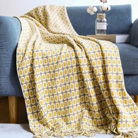 nordic knitted blanket travel blanket plaid bed khaki sofa throw rug with tassels vintage thin summer air condition blankets