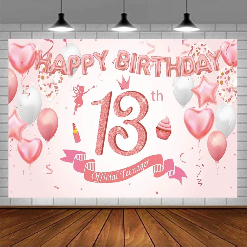 

Photography Backdrop Rose Gold Sign Poster For 13th Birthday Party Supplies Anniversary Photo Booth Banner Background Decoration