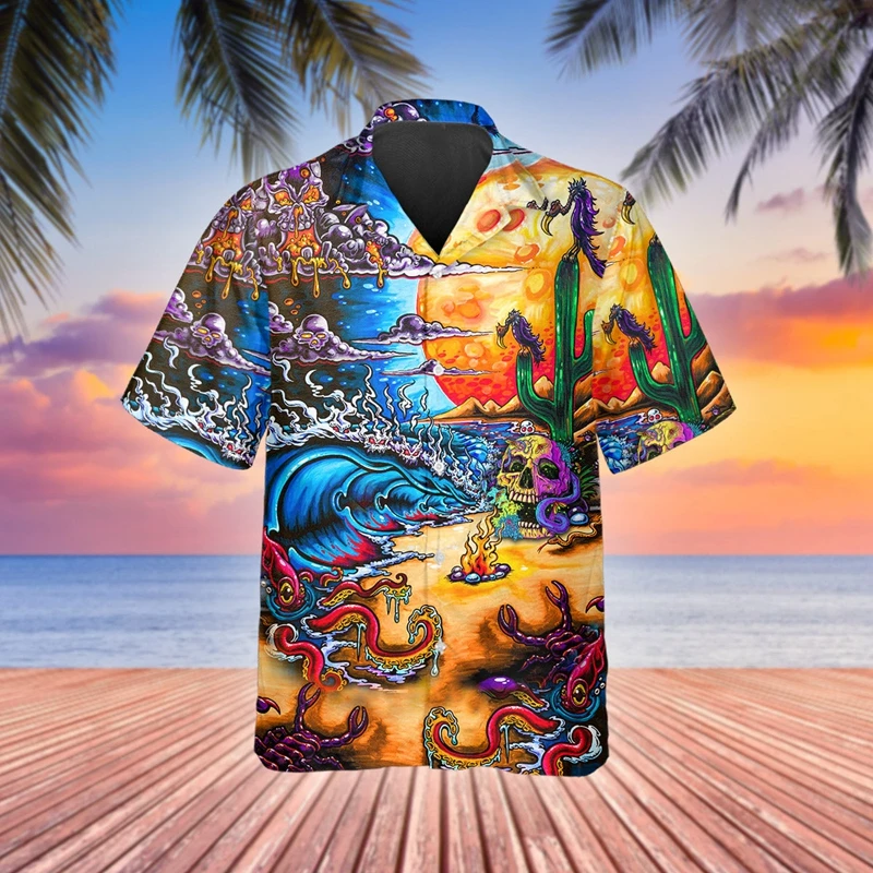 

Scary Skull Beach Hawaiian Shirt 3D All Over Printed Hawaiian Shirt Men's For Women's Harajuku Casual Shirt Unisex