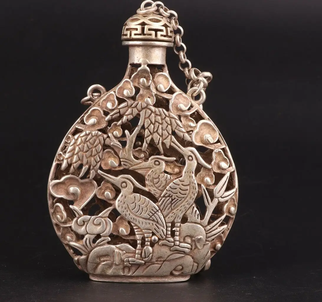 

Редкий китайский тибетский серебряный кулон табак бутылка пустотелый журавль талисман подарок