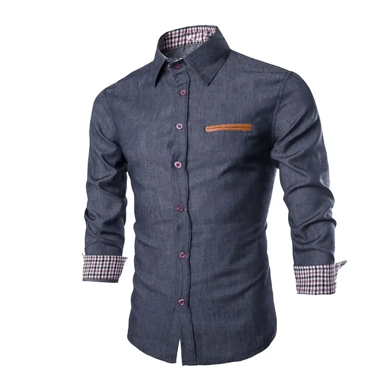 

Fashion Men Denim Jeans Shirt Casual Long Sleeve Slim Fit Cotton Tops Shirts Best Sale-WT