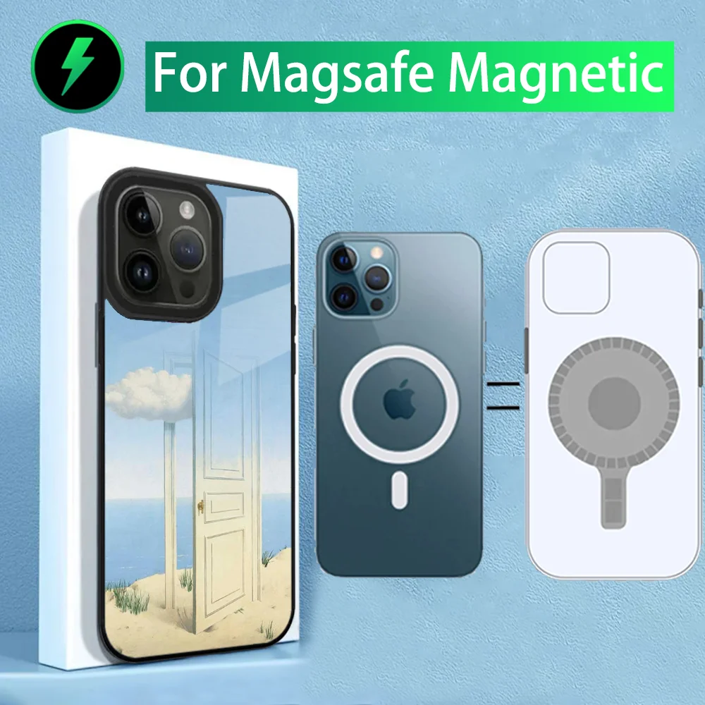 Эстетический чехол для телефона R-Rene Magritte Art iPhone 15 14 13 12 11 Plus Pro Max Mini Magsafe с магнитной