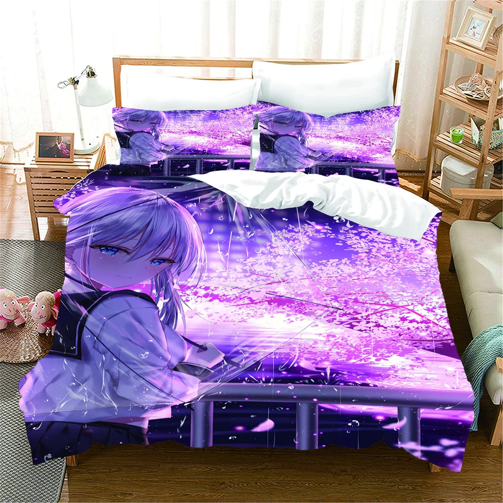 

3d Japanese Cartoon Anime Cute Girls Cherry 3pcs Polyester Bedding Sets Kids Child Bed Duvet Cover Set and 2pcs Pillow cover