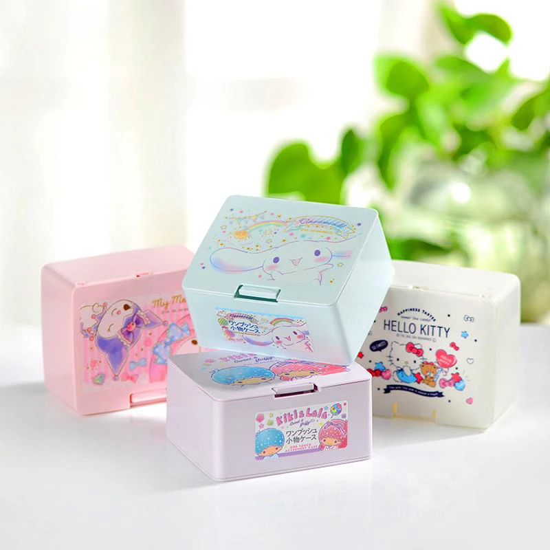 

Sanrio Kawaii Cartoon Press Desktop Storage Box Kitty Cinnamoroll Acrylic Desktop Decoration Multi-Function Cosmetics Storage