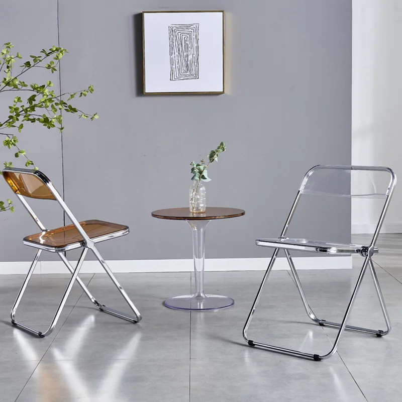 

Modern Minimalist Home Dining Chair Mobile Transparent Room Lounge Backrest Acrylic Folding Chair Nordic Garden Furniture HY