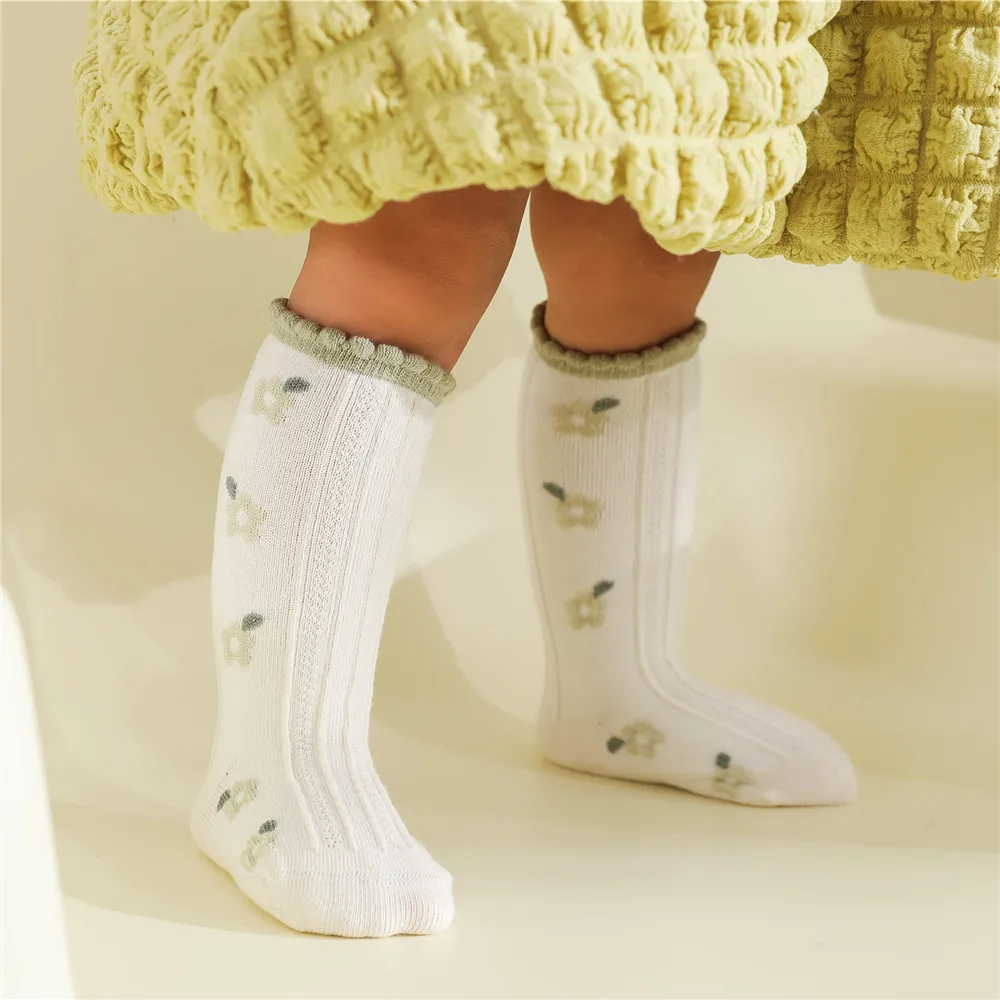 

Baby Girls Cute Flower Stockings Silicone Non-Slip Knee-high Socks Casual Breathable Cotton Socks for 0-5Y Toddler Kids 2022