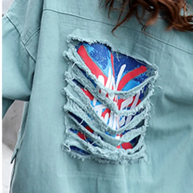 Новинка весна-осень 2022 Корейская версия модная рваная джинсовая куртка средней