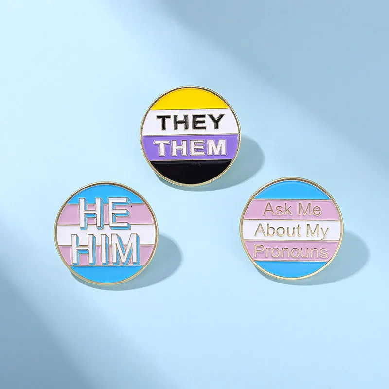 

Colorful Round Enamel Pins Metal Third Person Letter Him Them Brooches Accessories Clothing Lapel Badges Jewelry Gift Friends