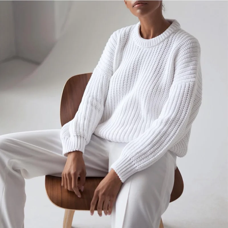 

Autumn Oversized Pullover Jumpers Women Solid Color Sweater Elegant O-neck Loose Female Knitted Sweater Casual Long Sleeve Warm