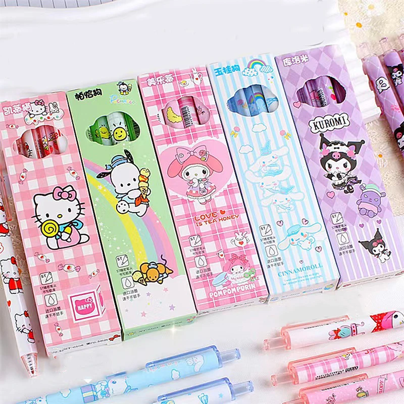 Ручка для письма Kawaii Anime Sanrio Hello Kitty Kuromi 4 коробки быстросохнущая высококлассная