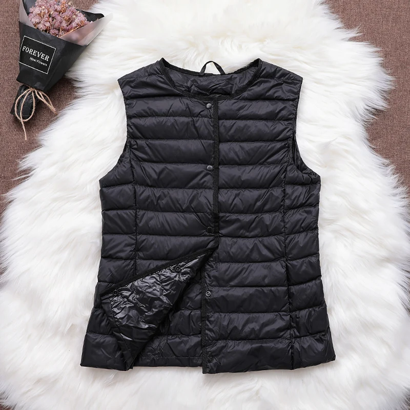 2022 90% Ultra Light White Duck Down Women Vest Thin Coat Women Duck Down Sleeveless Jacket O Collar Coat
