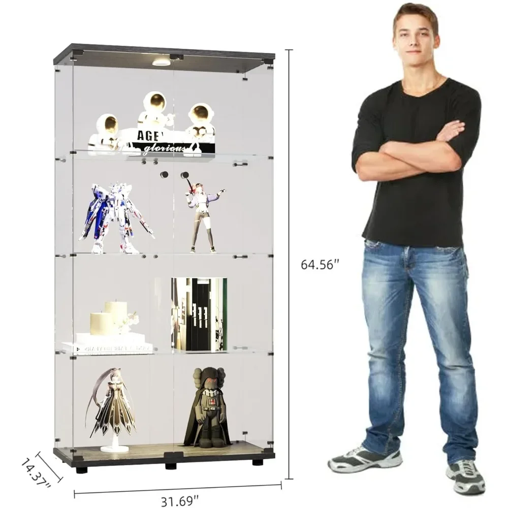 Стеклянная витрина с подсветкой и замком 4-уровневая со стеклянной дверью