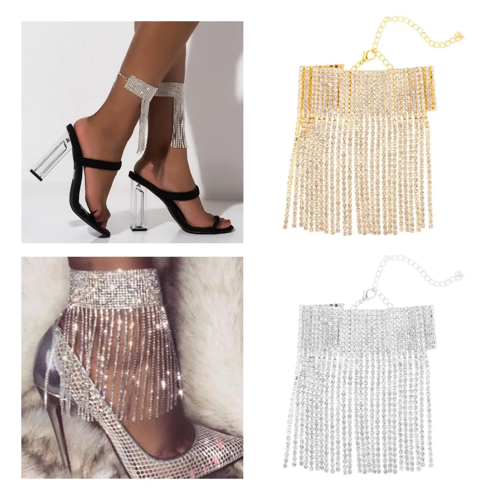 

Rhinestone Ankle Bracelet Tassel Heel Foot Chain for Bar Accessories Crystal Dangle