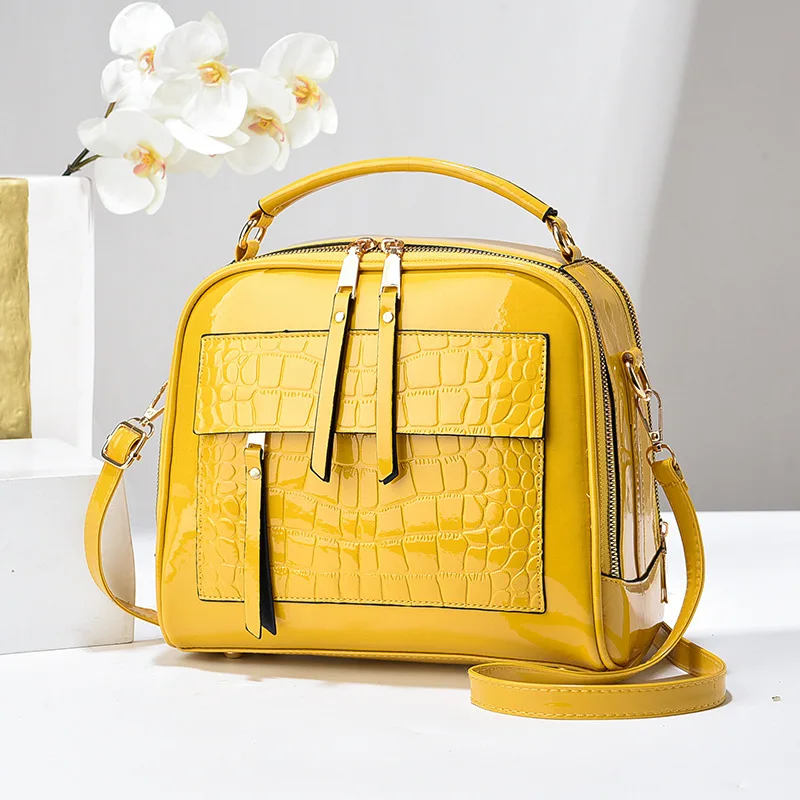 Сумка крокодиловая женская из лакированной кожи модный саквояж на плечо в