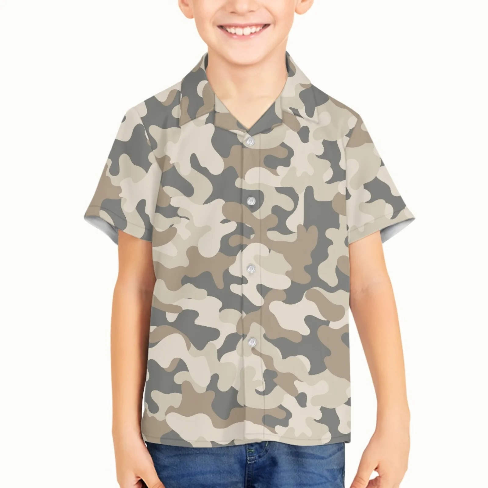 

Camouflage Pattern Children Kid Boy Clothing 3D Hawaiian Shirt Fashion Geometric Printed Shirts Single-breasted Shirt Tops