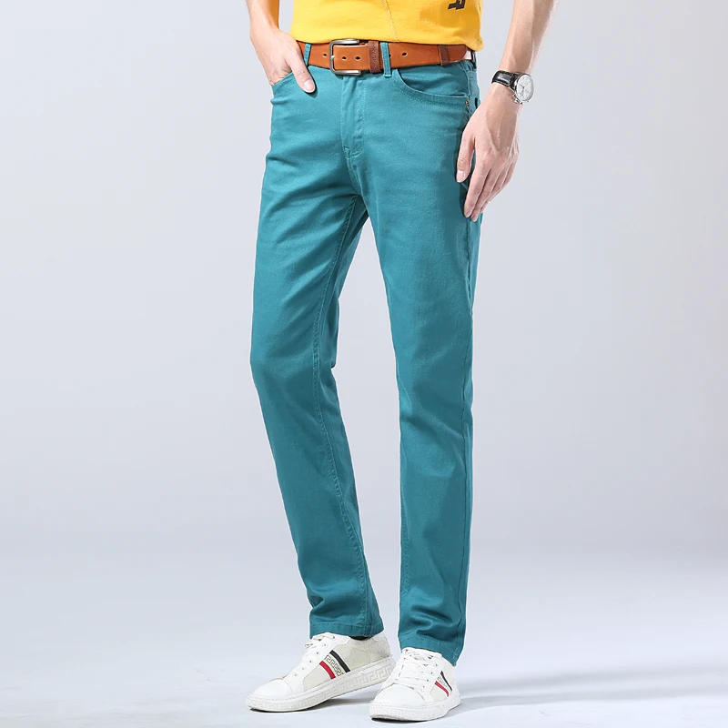 's Jeans Fashion Business Casual Pants Straight Slim Denim Stretch Trousers Blue Red Yellow Male Brand Pants