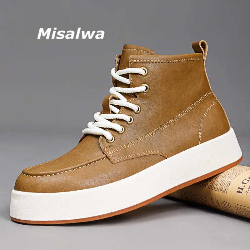 

Misalwa Новое поступление мужские кожаные ботинки высокие рабочие ботинки на платформе Модные Молодежные мужские спортивные ботинки популярная обувь Горячая Распродажа