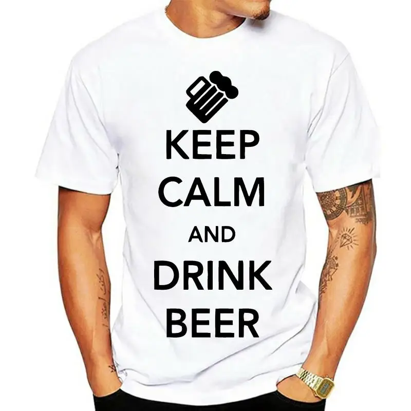 

Новая мужская футболка с надписью Keep Calm and Drink Beer design, Высококачественная Хлопковая мужская футболка