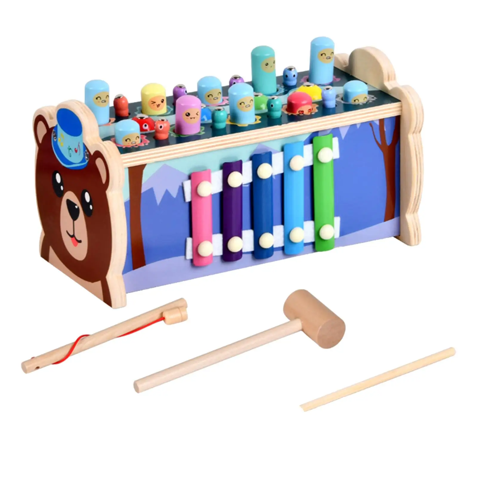 

Wooden Glockenspiel Xylophone Motor Skill Fishing Game Hand Eye Coordination for Party Toy 3 Years Old Kids Toddler Preschool