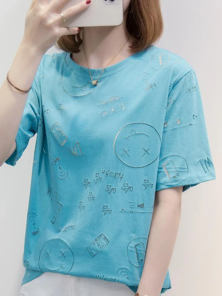 

BOBOKATEER Short Sleeve Ladies Tops Women 2022 Summer Tee Shirt Femme Camisetas Mujer Manga Corta Fashion O-Neck Woman Tshirts