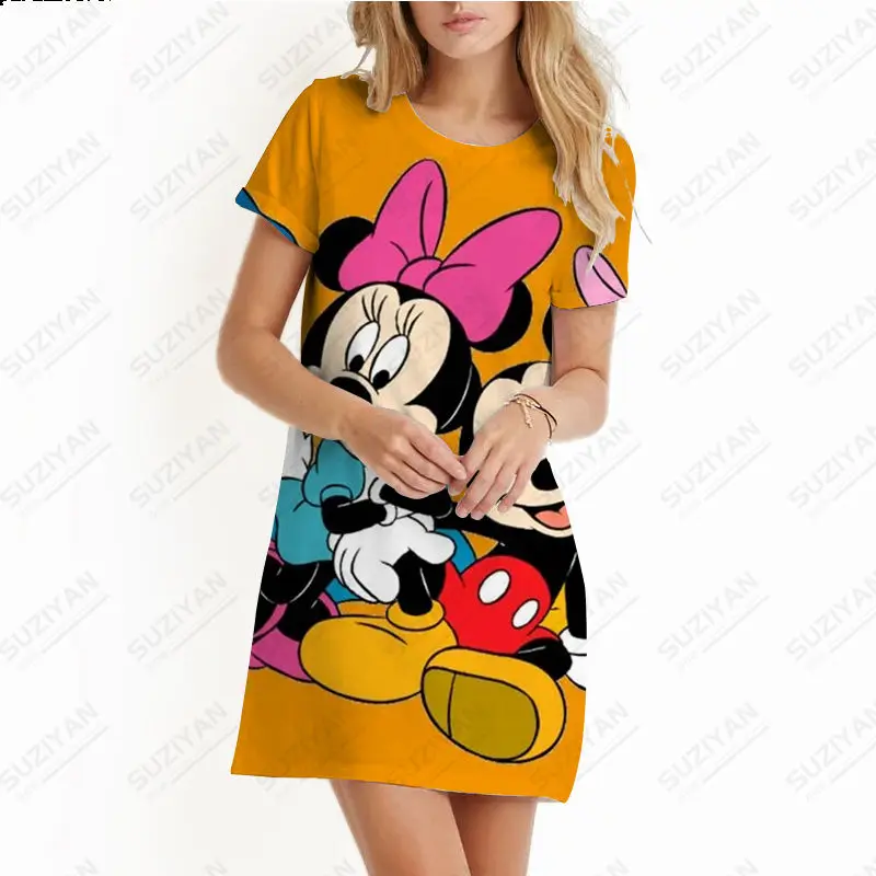 

Fashion Summer Print Dress Women's New Elegant Short Sleeve Disney 3D Print Loose Fit Dress Retro Casual Round Neck Mini Dress