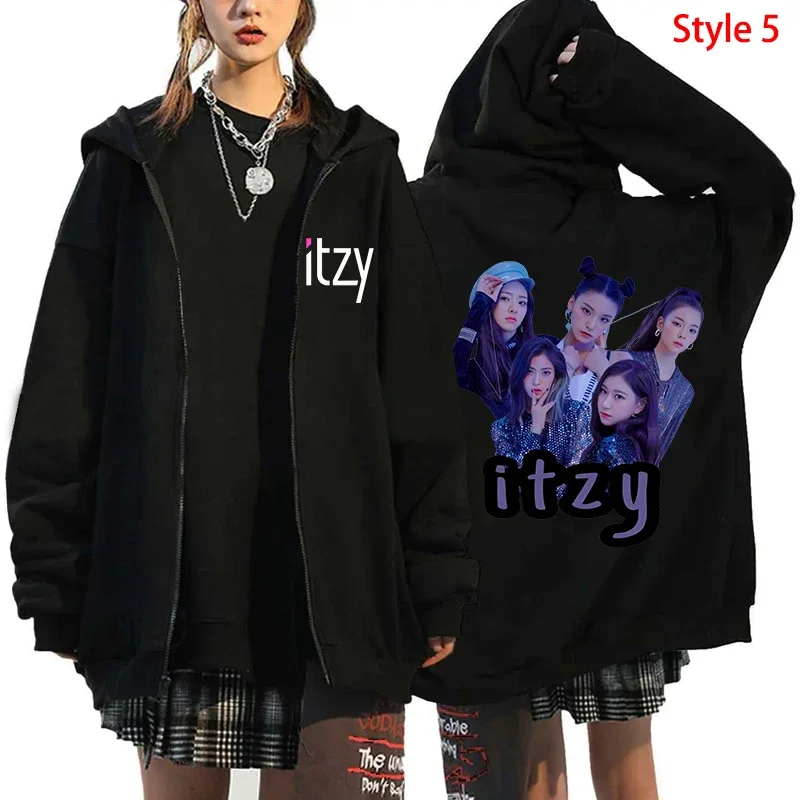 Новая модная мужская и женская куртка толстовка с капюшоном Harajuku Kpop ITZY на молнии