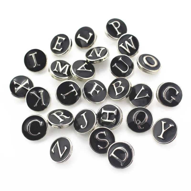 

26pcs/lot Black A-Z Alphabet Snaps Button 12mm Snap Button Jewelry DIY Premium Sofa Shirt Button Jewelry