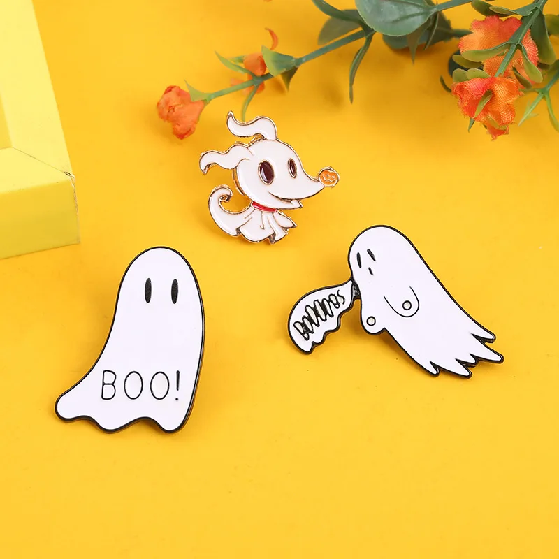 

Halloween Party Enamel Brooches for Women Men Cute Ghost Pins Badges Cartoon Spooky Pet Clothes Pin Kids Backpacks Jewelry Gifts