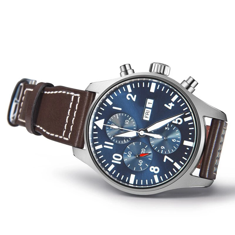 

mens automatic mechanical watch blue dial brown leather