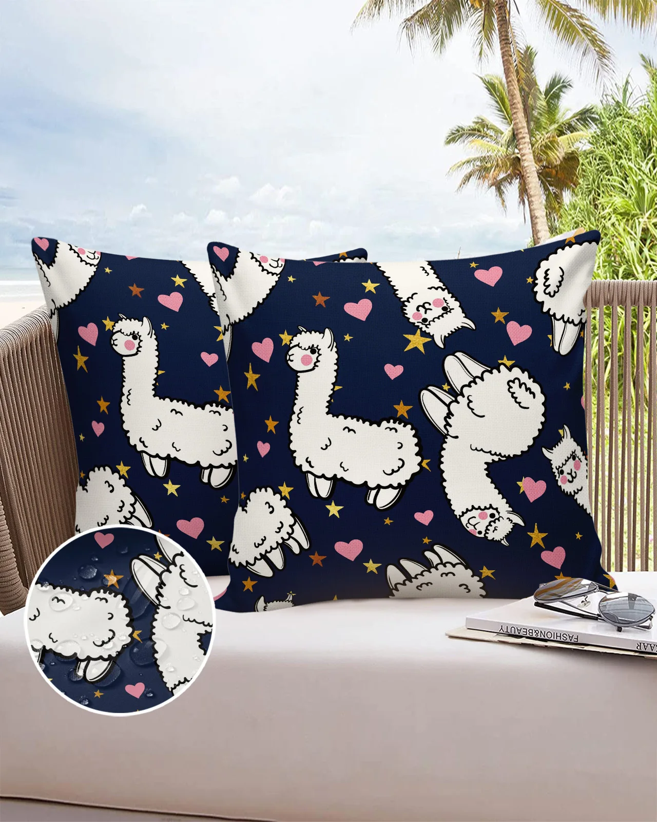 

White Alpaca Love Stars 2PCS Pillowcases Cushion Cover Home Bedding Room Decorative Sofa Waterproof Throw Pillow Case