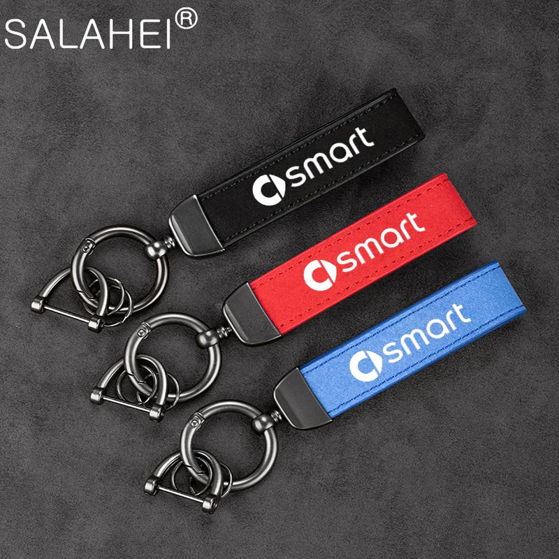 

Suede Leather Car Emblem Keychain Key Ring Quality Metal Keyring For Smart Fortwo 451 450 453 EQ Forfour Coupe Cabrio Crossblade