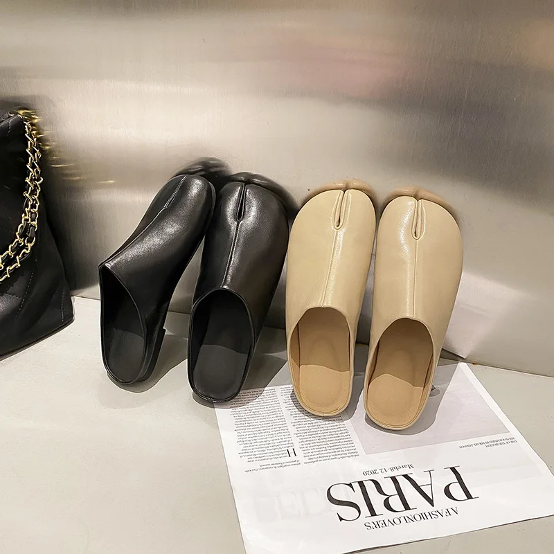 

Elmsk French Fashion Blogger Split Toe Muller Retro Casual Shoes Flat Slippers Women For 2023 Summer
