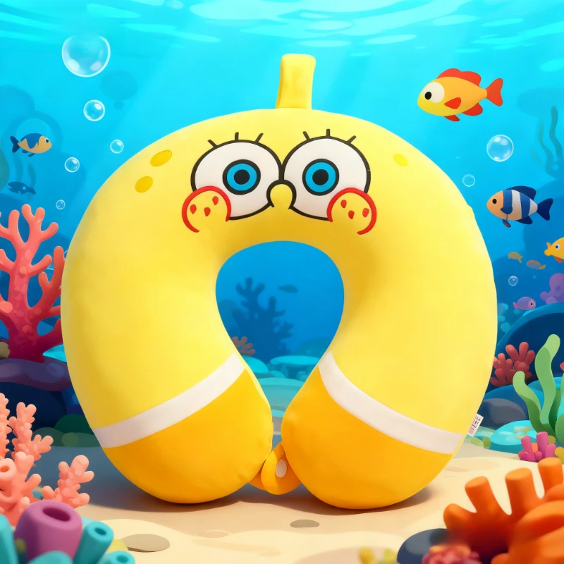 Фото Губка Боб, 2 цвета, Patrick Star, удобные подушки для шеи, U-образная подушка из пены с эффектом памяти, мягкая подушка для путешествий в самолете №1
