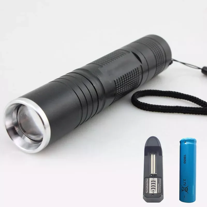 

Светодиодная лампа-вспышка Q5, фонарик, маленькая лампа-вспышка, фонарик с батареей 18650, домашнее зарядное устройство переменного тока