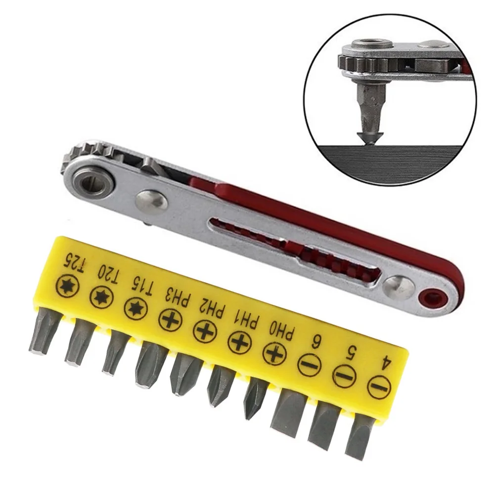 

Hexagon Ratchet Spanner Wrench 1/4inch Mini Quick Release Socket Tools With 10pcs Driver Screwdriver Bit For Car Vehicle