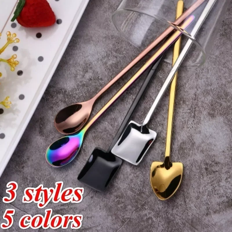 

1Pcs 304 Stainless Steel Creative Coffee Spoon Stirring Spoon Bar New Pointed Ice Spoon Square Head Dessert Spoon