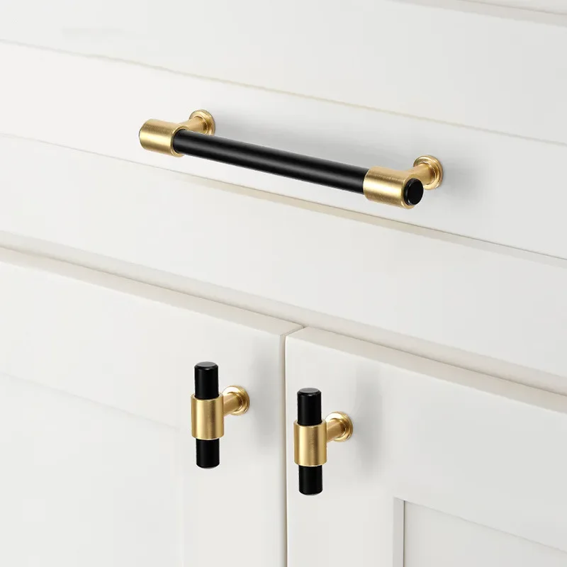Простые золотисто-черные дверные ручки шкафа для ящиков из цинкового сплава