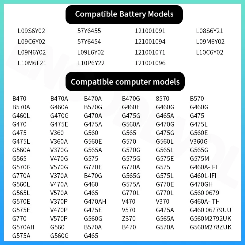 Аккумулятор для ноутбука 11.1В 4200мАч L09S6Y02 для Lenovo G460 G470 G560 G770 Z460 Z470 B470 B570 V370 V470 V570 Z370, заменяющий оригинальный аккумулятор. (art.: 3920dd0fb60d0) - 3920dd0fb60d0